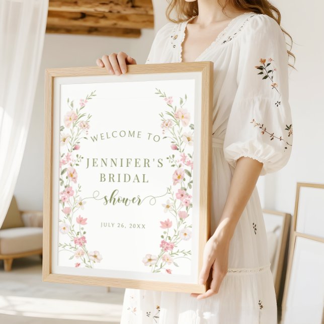 Rosa Blüten-Boho-Hochzeitsdusche-Willkommensschild Poster (Von Creator hochgeladen)