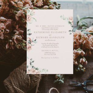 Rosa Blüten Eukalyptus Rosa Hochzeit Einladung
