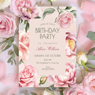 Rosa Blüten Geburtstag Einladung