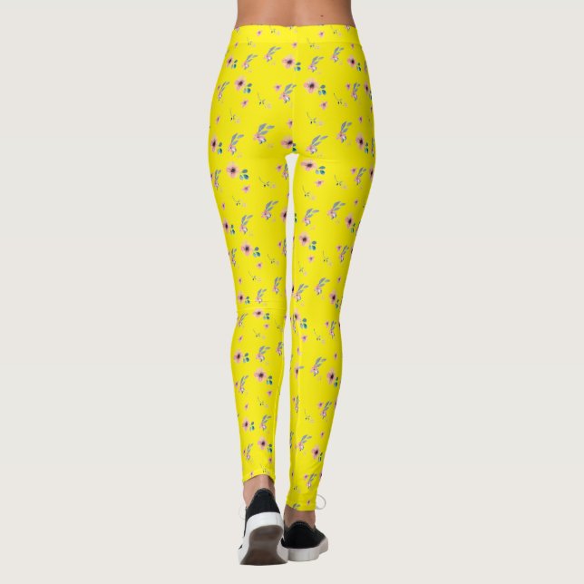 Rosa Blüten Gelb  Leggings (Rückseite)