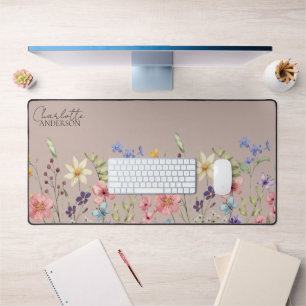 Rosa Blüten-Geschenk l Personalisierte Wildblume Schreibtischunterlage