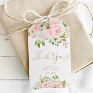 Rosa Blüten Gold Dankeschön Geschenkanhänger