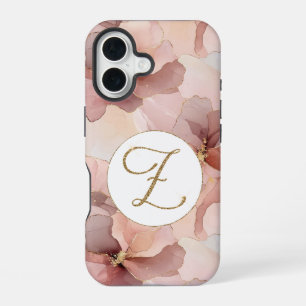 Rosa Blüten-Gold-Glitter-Buchstabe Z iPhone 16 Hülle