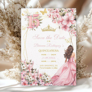 Rosa Blüten-Goldene Schmetterlinge Quinceañera