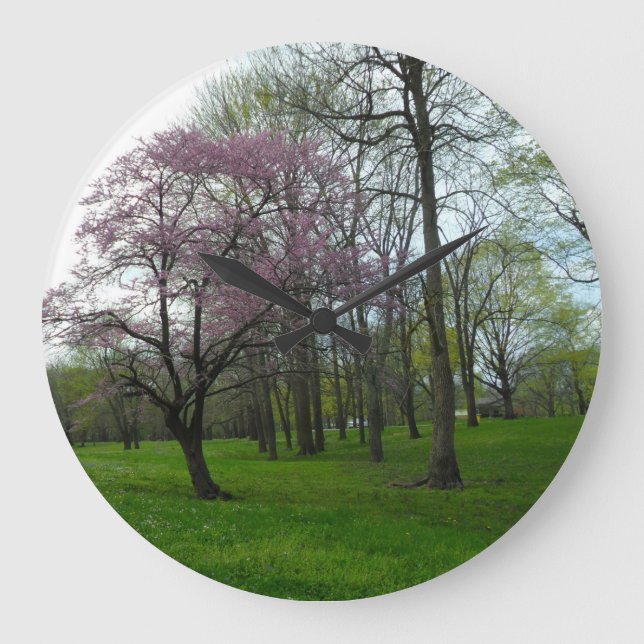 Rosa Blüten Große Wanduhr (Vorderseite)