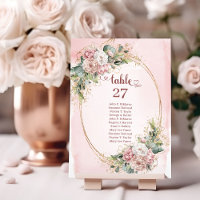 Rosa Blüten Grün Gold Glitter Tischschild