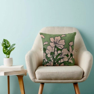 Rosa Blüten Grün Wurfkissen Kissen
