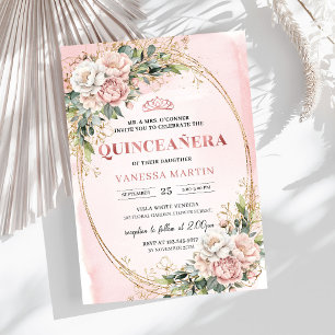 Rosa Blüten Grünelemente 15. Geburtstagsfeier   Einladung