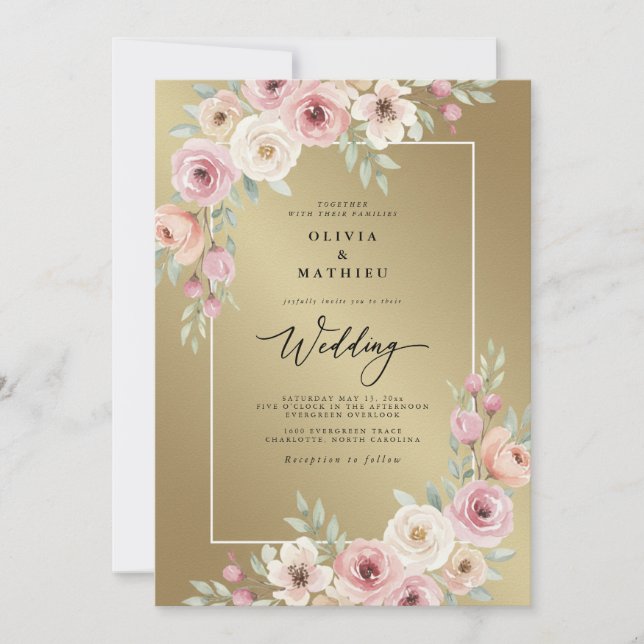 Rosa Blüten-Hochzeit Einladung (Vorderseite)
