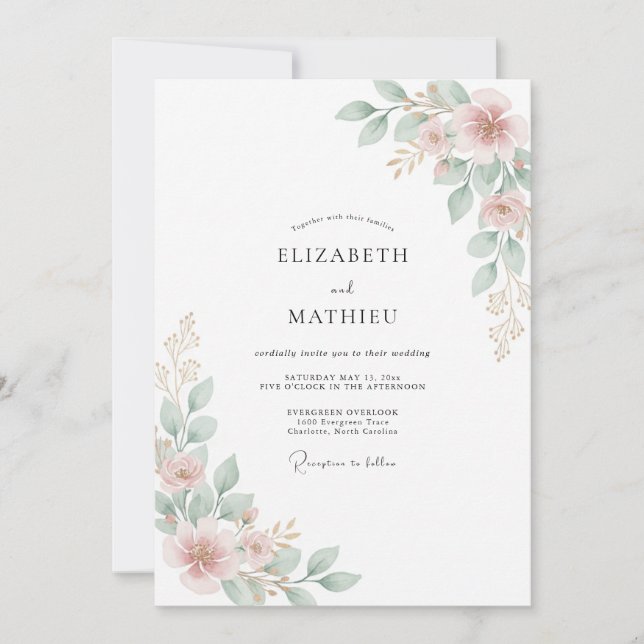 Rosa Blüten Hochzeit Einladung (Vorderseite)