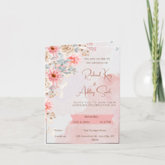 Rosa Blüten Hochzeit gefaltete Einladungskarte