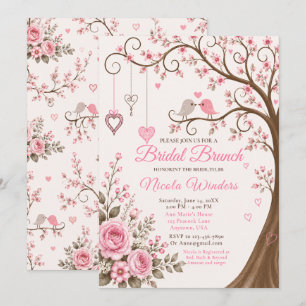 Rosa Blüten Hochzeitsbrunch Einladung