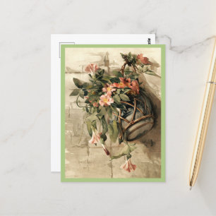 Rosa Blüten in hängender Vase, floral Postkarte