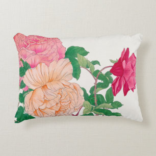 Rosa Blüten in Rosa und Blassorange Dekokissen