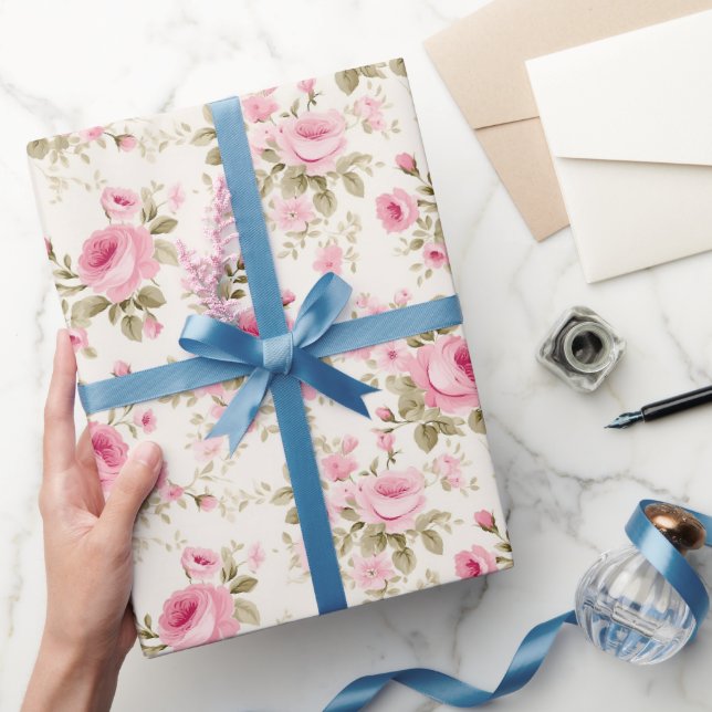 Rosa Blüten leuchten Geschenkpapier (Schenken)