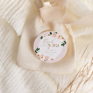 Rosa Blüten-Mädchen-Baby-Einladung Danke Runder Aufkleber