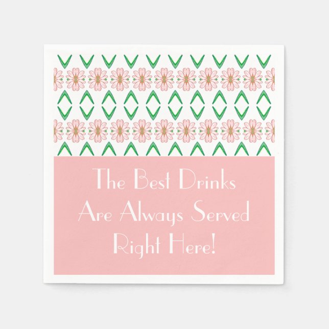 Rosa Blüten mit Grün und Weiß Serviette (Vorderseite)