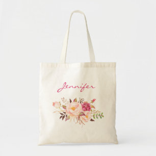 Rosa Blüten- & Namensdesign Tragetasche