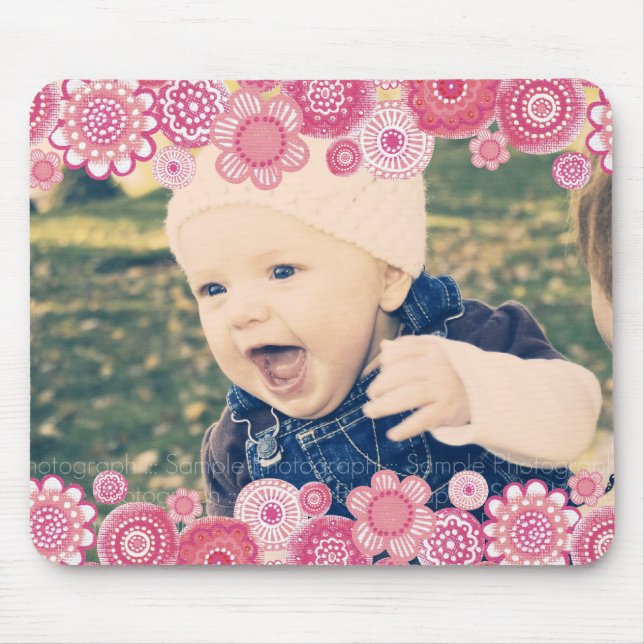 Rosa Blüten-neues Baby-Foto-Rahmen-Geschenk Mousepad (Vorne)