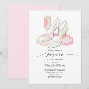 Rosa Blüten Perlen & Prosecco Brautparty Einladung