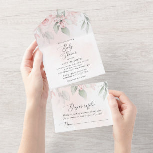 Rosa Blüten, rosa Blumen, Boho, Babyparty All In One Einladung