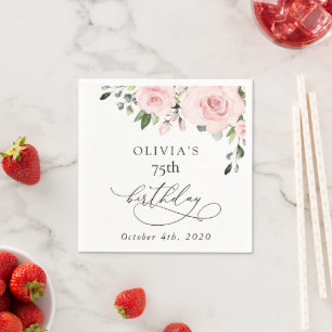 Rosa Blüten, rosa Blumen, Grünpflanzen, Geburtstag Serviette