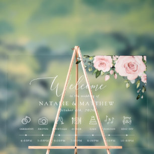 Rosa Blüten, rosa Blumen, Hochzeitszeitplan Acrylschild