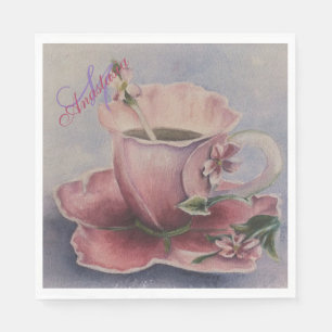 ROSA BLÜTEN-TEE-SCHALEN-MONOGRAMM-PARTY SERVIETTE