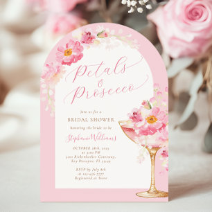Rosa Blüten und Prosecco Brautparty Einladung