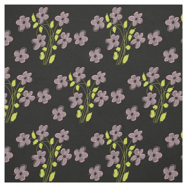 Rosa Blüten und Schwarz mit Limonen Stoff (Muster)