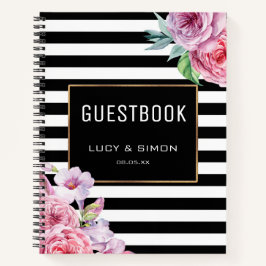 Rosa Blüten und Streifen Notizbuch