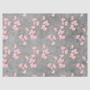 Rosa Blüten und Verzweigungen auf der Grau-Dekoupa Seidenpapier