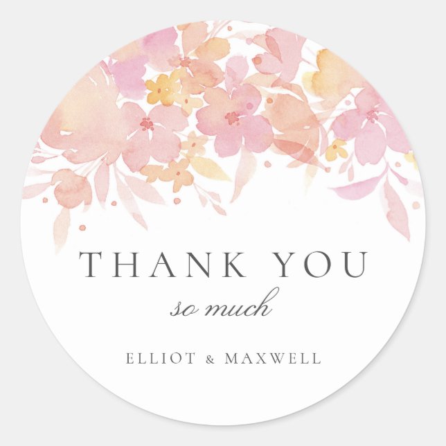 Rosa Blüten Wasserfarben Blumensticker Runder Aufkleber (Vorderseite)