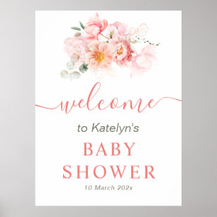 Rosa Blütenbaby Dusche Begrüßungszeichen Poster