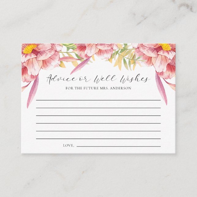 Rosa Blütenberatung oder Brautparty nach Belieben Hinweiskarte (Vorderseite)