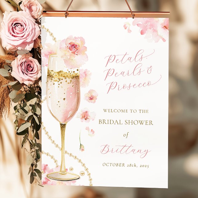 Rosa Blütenblätter Perlen Prosecco Brautparty Poster (Von Creator hochgeladen)