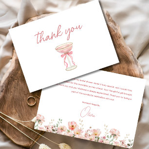 Rosa Blütenblätter und Prosecco-Blush Brautparty Dankeskarte