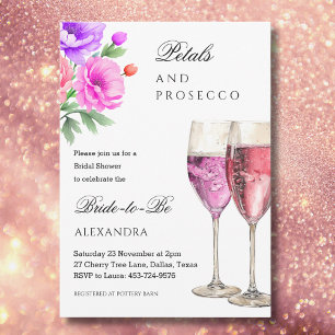 Rosa Blütenblätter und Prosecco-Brautjungfernparty Einladung
