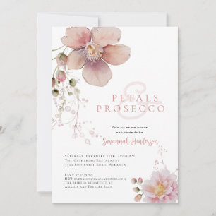 Rosa Blütenblätter und Prosecco-Brautparty Einladung