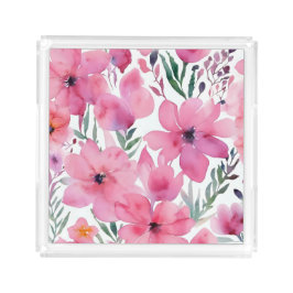 Rosa Blütenblätter | Wasserfarben gemalte Blumen Acryl Tablett