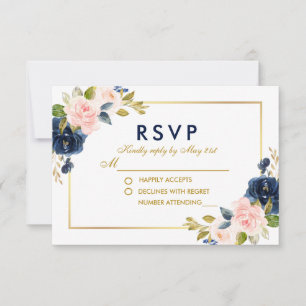 Rosa Blütenblau Bläserblütenhochzeit RSVP Gold Karte