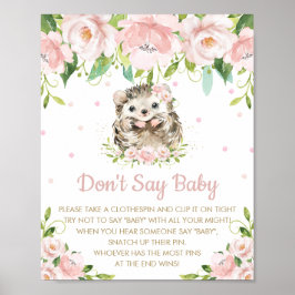 Rosa Blütenblume Igel Say Baby Shower Game Poster