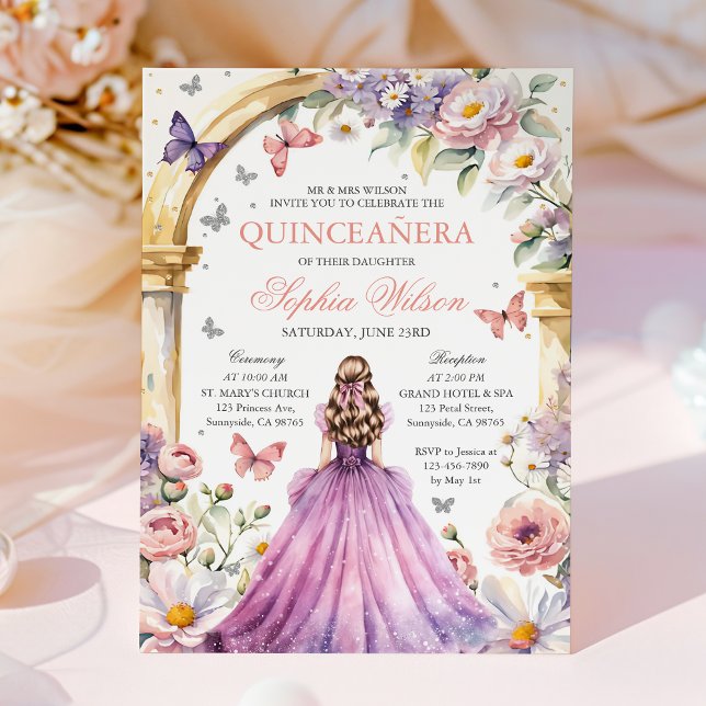 Rosa Blütenblume Quinceanera Einladung (Von Creator hochgeladen)