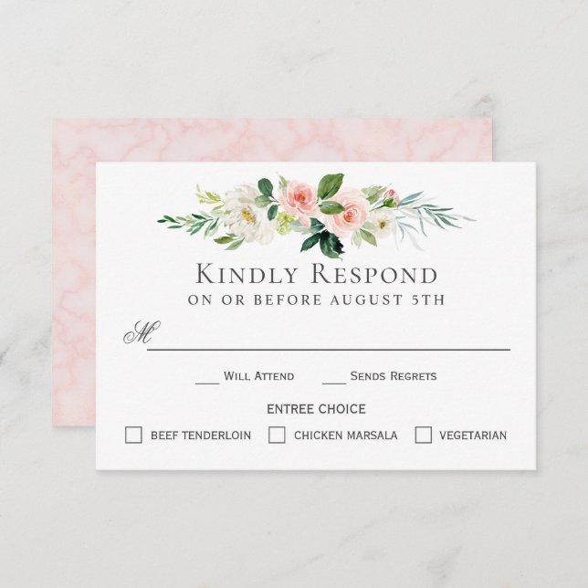 Rosa Blütenblume RSVP-Karte mit Entree Choice Einladung (Vorne/Hinten)