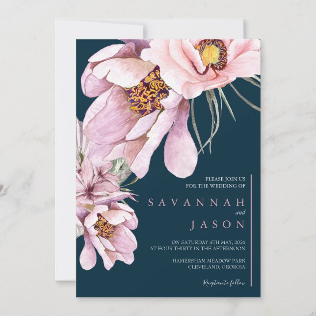 Rosa Blütenblume Sonnenblumen Hochzeit einladen Einladung (Vorderseite)