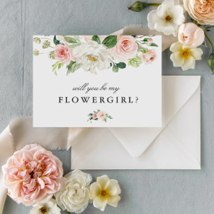 Rosa Blütenblume wird meine Blume Girl Card sein Einladungspostkarte