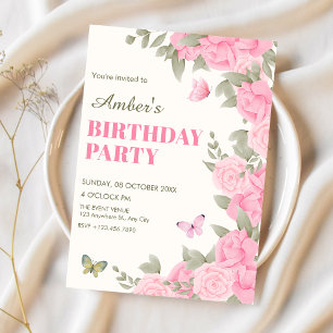 Rosa Blütenblüte Geburtstag Einladung