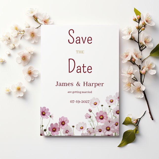 Rosa Blütenblüte Kosmos Blume Save the Date Einladung (Blush pink blossom cosmos flower Save the Date )
