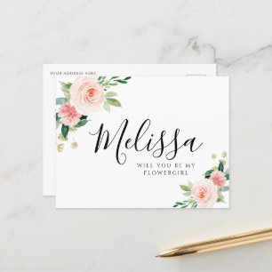 Rosa Blütenblüte wird Ihnen eine Blumenkarte geben Postkarte