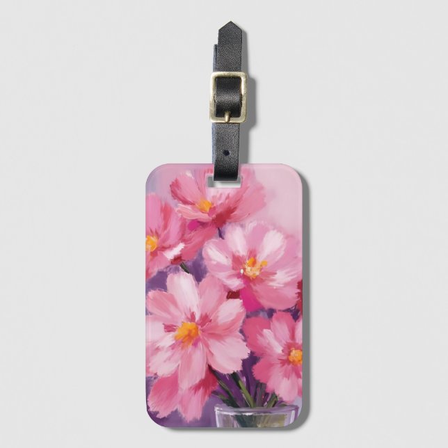 Rosa Blütenblüten | Blumenmalerei Aquarell Gepäckanhänger (Vorderseite Vertikal)